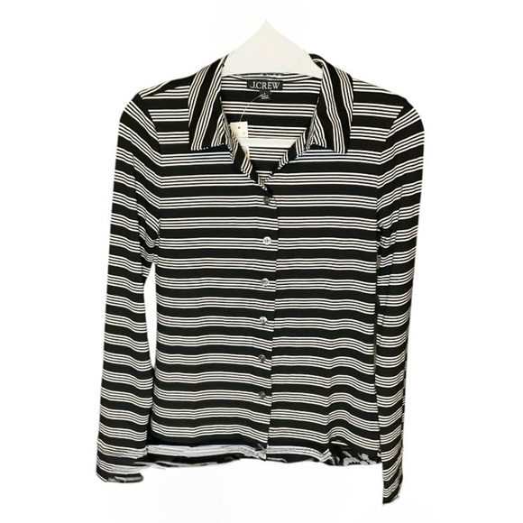 MJ Crew Long Sleeve Button Up Top In Striped Refined Rib S - Picture 1 of 3